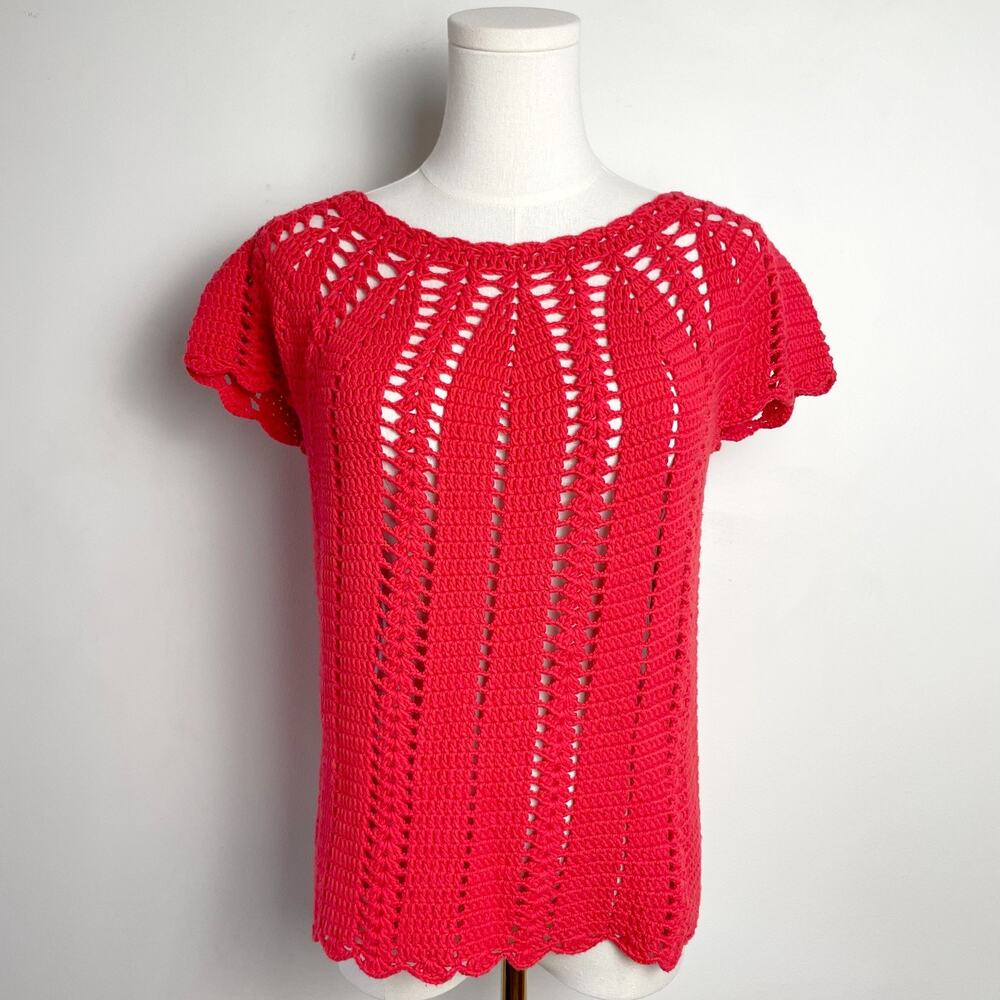 Vintage Crochet Sweater Top‎ XS Handmade Cottage Boho Italian Summer Tomato Girl